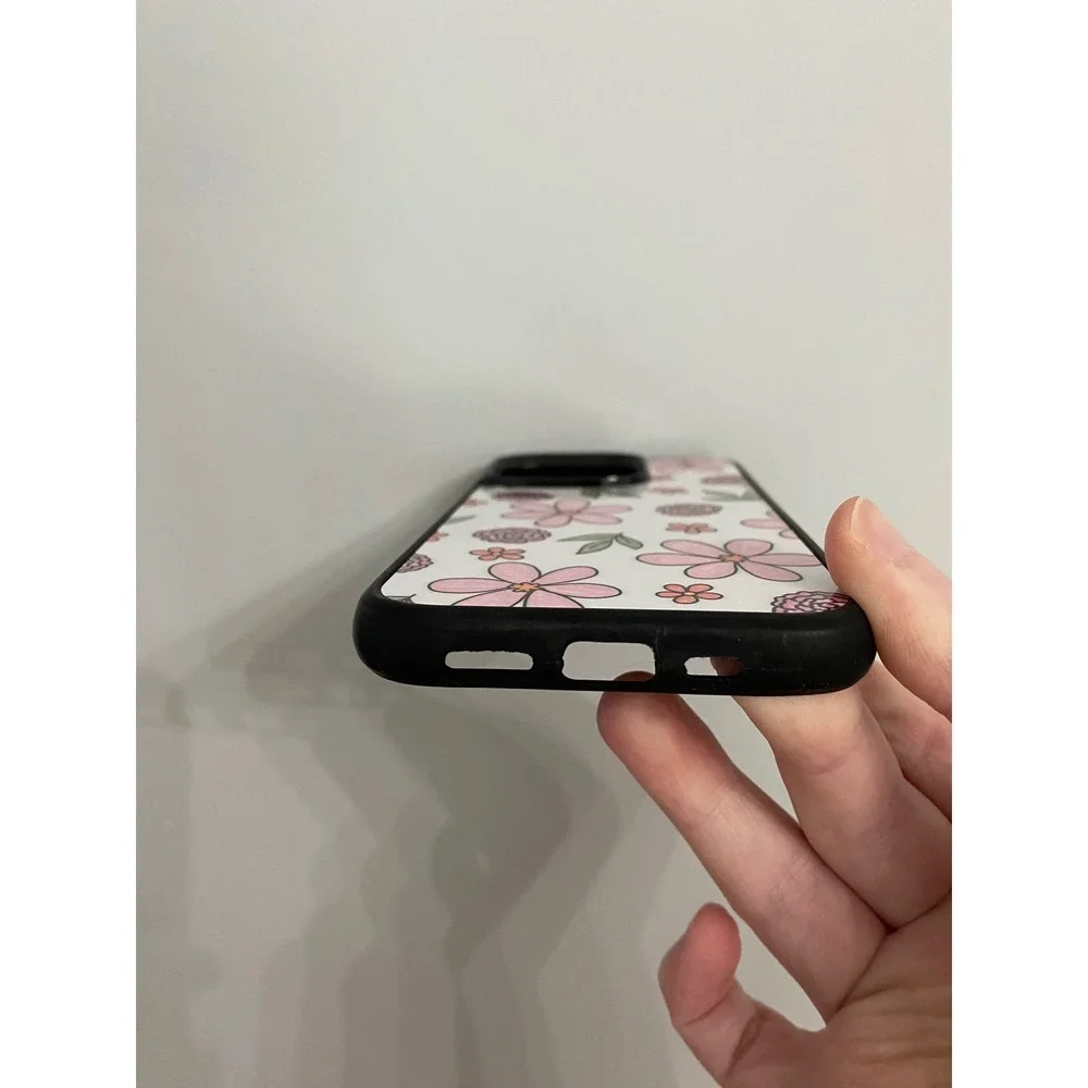 iPhone 14 Pro Case Unisex One Size Pink Floral Hand Drawn Pattern Bumper Cover